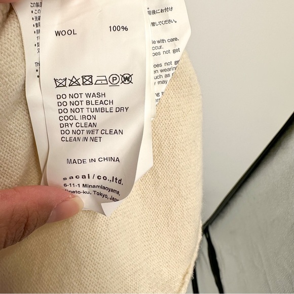 NEW Sacai 100% Wool Stripe Cable knit Oversized Zipper Sweater Cream Green - Picture 5 of 6